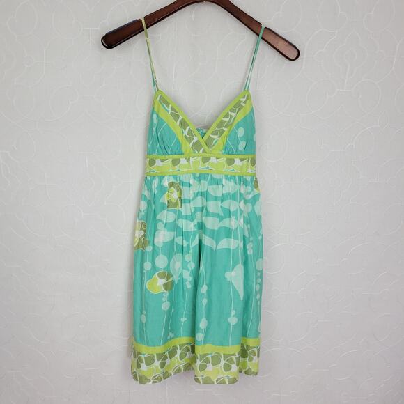 City Triangles Sun Dress 5/6 Green Babydoll Empire Waist Spaghetti Strap V Neck - Picture 1 of 12
